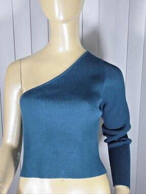 Asymmetric Off-the-Shoulder Ribbed Sweater - Teal